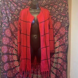 Adrienne Vittadini Window Pane Open Cardigan Duster Sweater